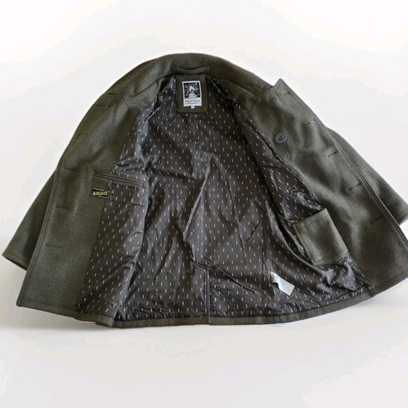 & Sons Heavy Wool Blend Peacoat Mens M Military Green Elbow Patches Storm Collar - Picture 9 of 16